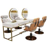 modern design barber shop mirror station for hair salon furniture golden styling mirror station