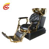 Antique vintage shampoo chair luxury golden color shampoo bed reclining salon furniture barber chair